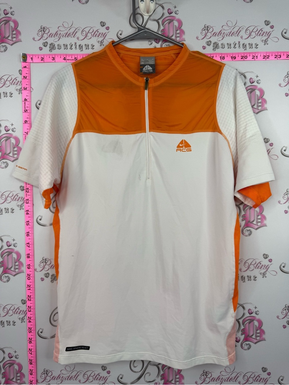 Nike ACG White and Orange Short-Zip Athletic Polo